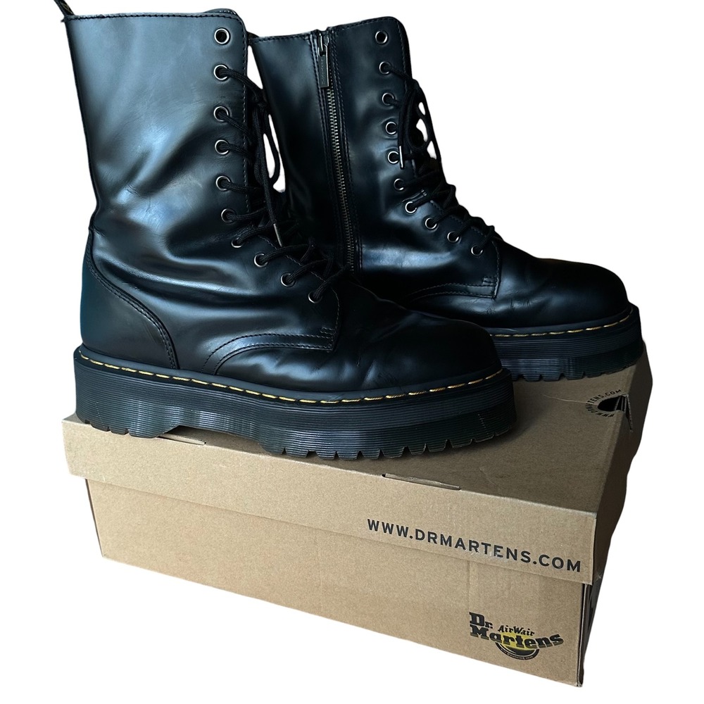 Dr Martens Jadon Hi Black Polished Smooth Leather Platform Boots Men 11 Women 12